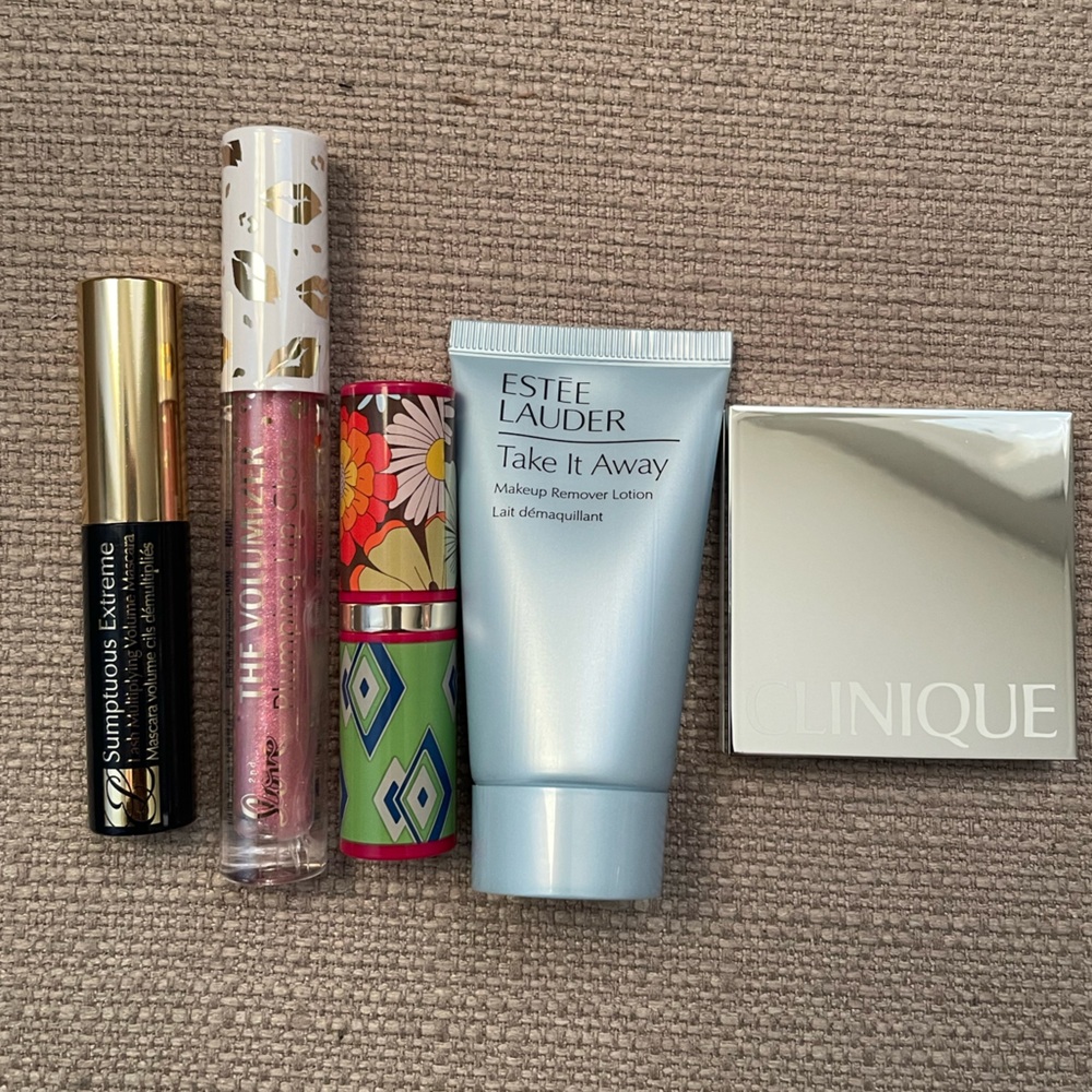 5 luxury beauty make up lipstick, lipgloss, mascara, blush set, makeup remover